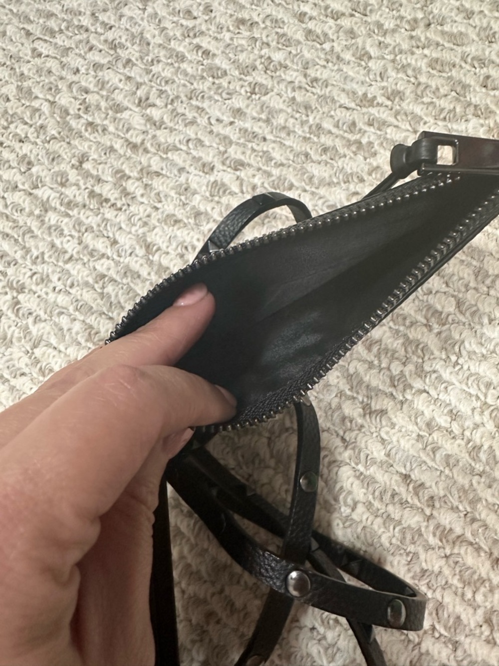 Bandolier Black Pebbled Leather Crossbody Phone Case with Studded Strap - Picture 3 of 5